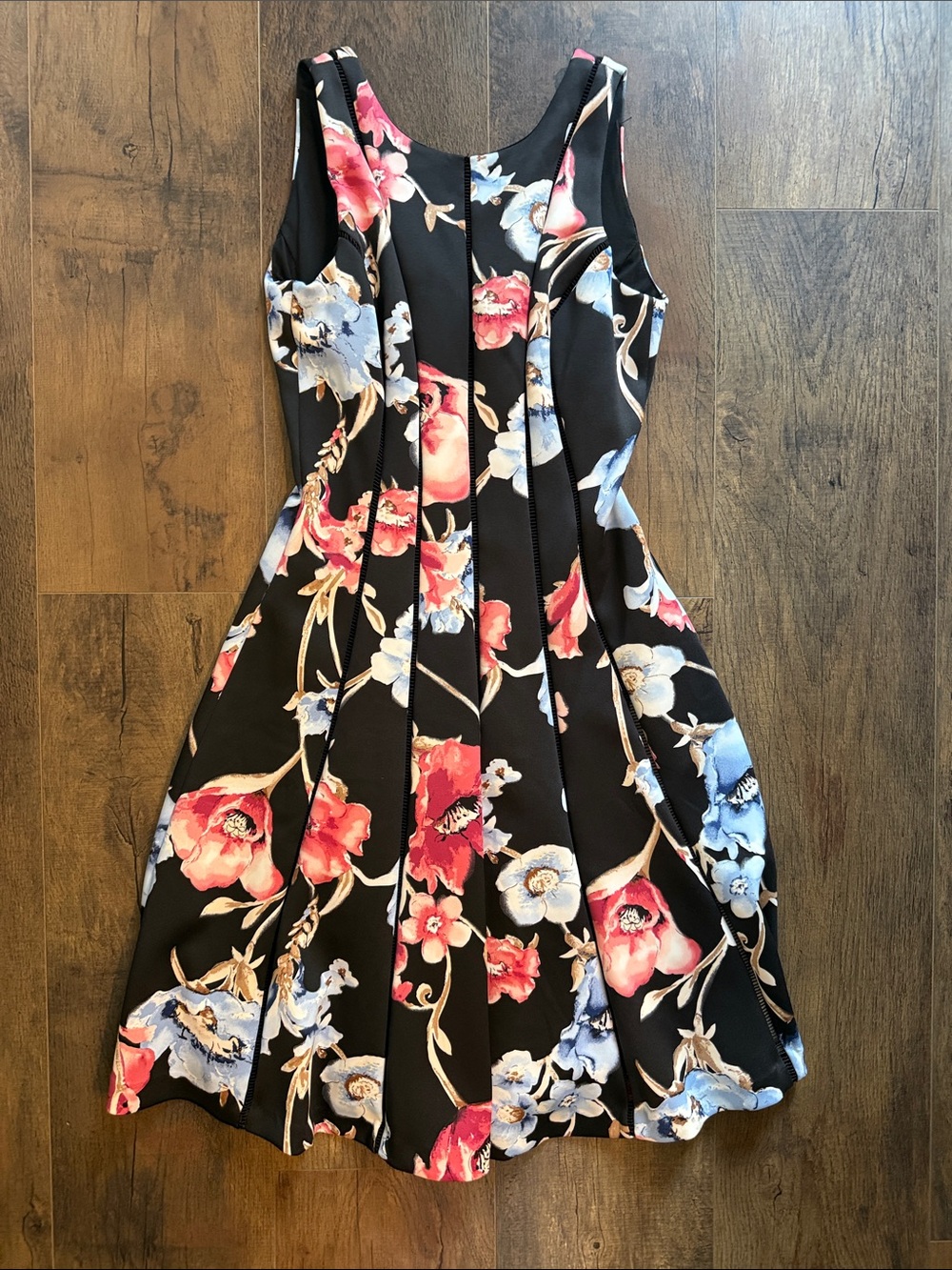 White House Black Market Black Floral Fit-and-Flare Midi Dress